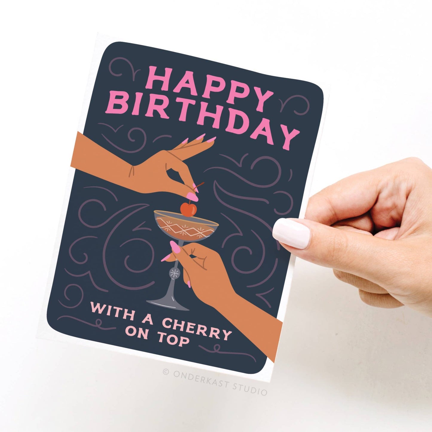 Happy Birthday Cocktail With Cherry On Top Greeting Card