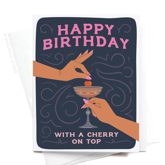 Happy Birthday Cocktail With Cherry On Top Greeting Card